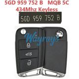 Original for VW 5GD 959 752 B QMB 5C chip with 434mhz keyless 3 button remote key