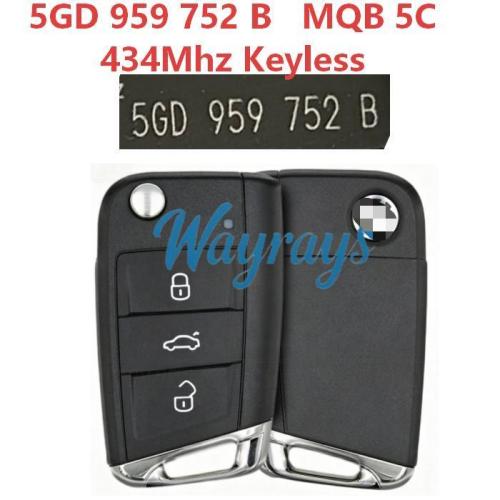 Original for VW 5GD 959 752 B QMB 5C chip with 434mhz keyless 3 button remote key