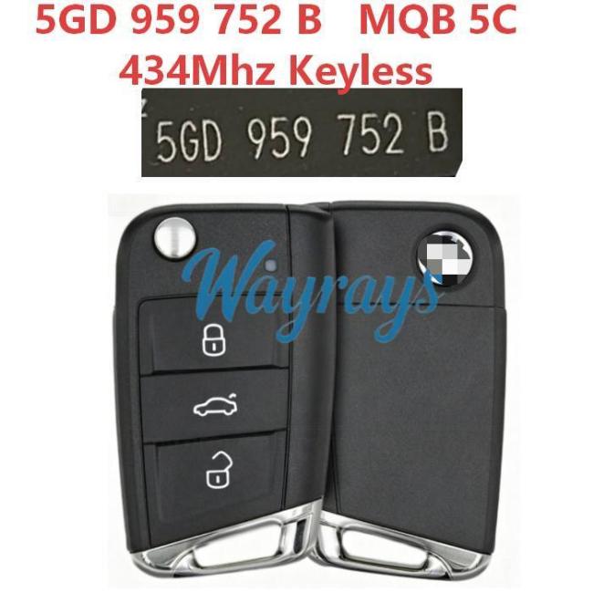 Original for VW 5GD 959 752 B QMB 5C chip with 434mhz keyless 3 button remote key