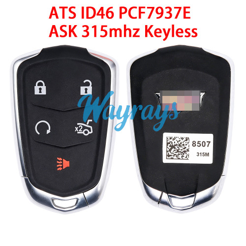 Original for Cadillac ATS ID46 PCF7937E chip with ASK 315mhz keyless 4+1 button remote key