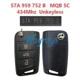 Original for SKoda 57A 959 752 B MQB 5C chip with 434mhz 3 button remote key,unkeyless