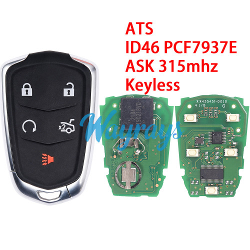 Original for Cadillac ATS ID46 PCF7937E chip with ASK 315mhz keyless 4+1 button remote key