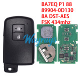 For Toyota BA7EQ 89904-0D130 8A DST-AES chip with FSK 434mhz  2 button remote key