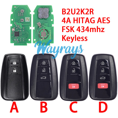 For Toyota B2U2K2R 4A chip HITAG AES with FSK 434mhz keyless remote key
