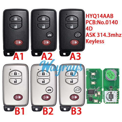 For Toyota HYQ14AAB 0140 PCB 4D chip with ASK 314.3mhz keyless remote key