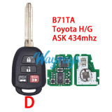 For Toyota B71TA 89070-0D580 ASK 434mhz remote key Toy43 blade,please choose which chip you need
