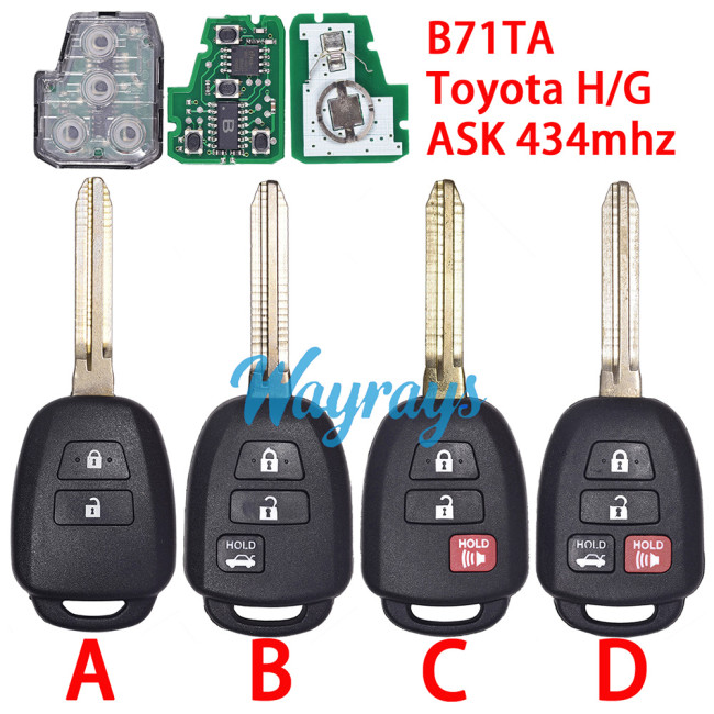 For Toyota B71TA 89070-0D580 ASK 434mhz remote key Toy43 blade,please choose which chip you need