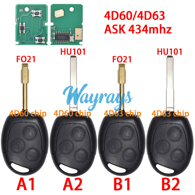 For Ford 4D60/4D63 chip with ASK 434mhz 3 button remote key