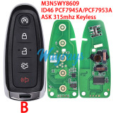 For Ford M3N5WY8609 ID46 chip PCF7945A/PCF7953A with ASK 315mhz keyless 3+1/4+1 button remote key
