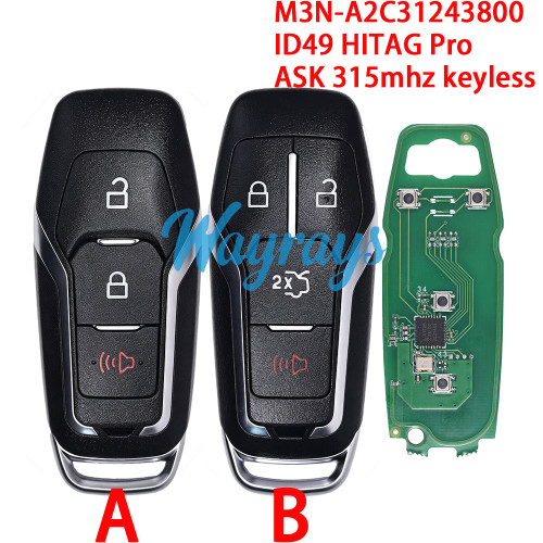 For Ford M3N-A2C31243800 ID49 chip HITAG Pro with ASK 315mhz keyless 2+1/3+1 button remote key