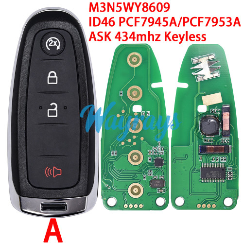 For Ford M3N5WY8609 ID46 chip PCF7945A/PCF7953A with ASK 434mhz keyless 3+1/4+1 button remote key