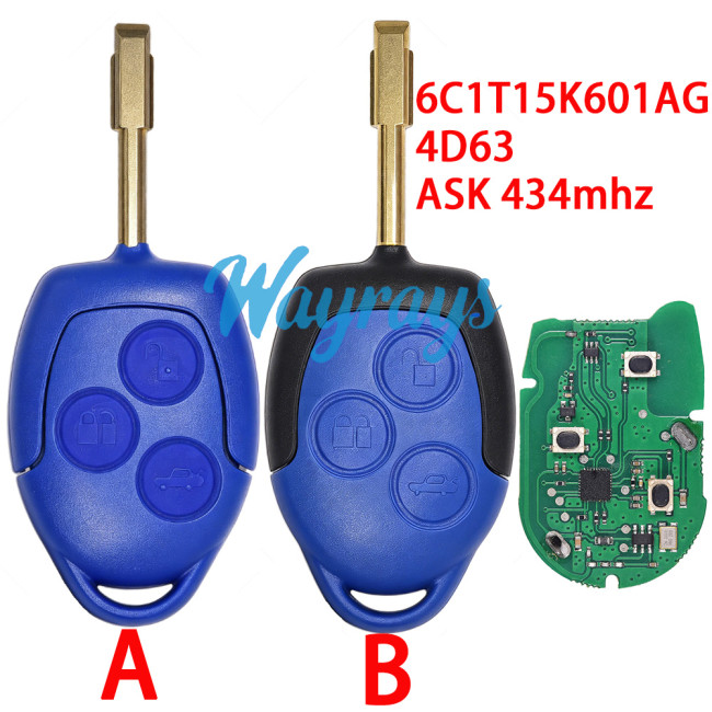 For Ford Transit MK7 6C1T15K601AG 4D63 chip with ASK 434mhz 3 button remote key