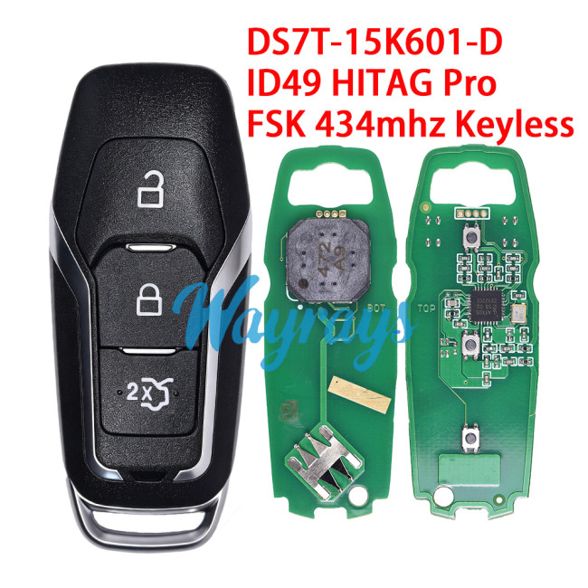 For Ford DS7T-15K601-D ID49 chip HITAG Pro with FSK 434mhz keyless 3 button remote key