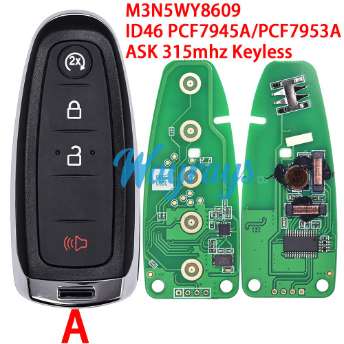 For Ford M3N5WY8609 ID46 chip PCF7945A/PCF7953A with ASK 315mhz keyless 3+1/4+1 button remote key