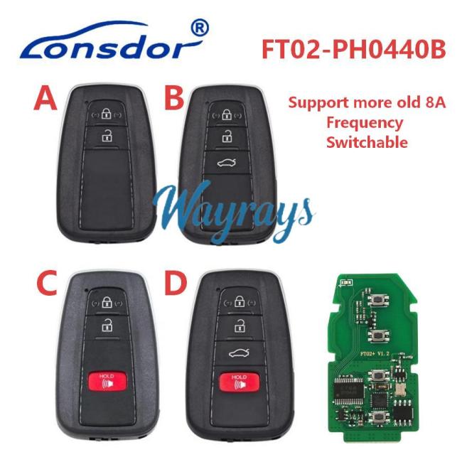 Lonsdor FT02 PH0440B Update Version of FT11-H0410C support more Toyota old 8A model Smart Key PCB Frequency Switchable