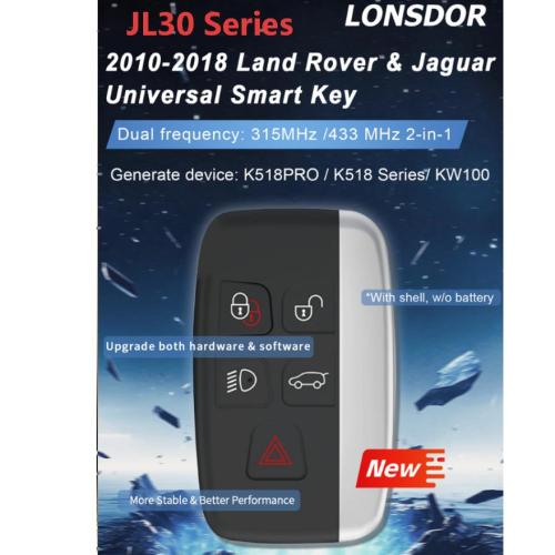 2026 New Lonsdor 2010-2018 for LandRover & Jaguar Universal JL30 Smart Key ID49 315MHz /433MHz 2-in-1 model，Replace old single-frequency model.
