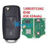 For VW 1J0959753AG ID48 chip with ASK 434mhz 2 button remote key