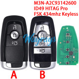 For Ford M3N-A2C93142600 ID49 chip HITAG Pro with FSK 434mhz keyless 3/4 button remote key