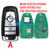 For Ford M3N-A2C93142600 ID49 chip HITAG Pro with FSK 902mhz keyless 4+1 button remote key