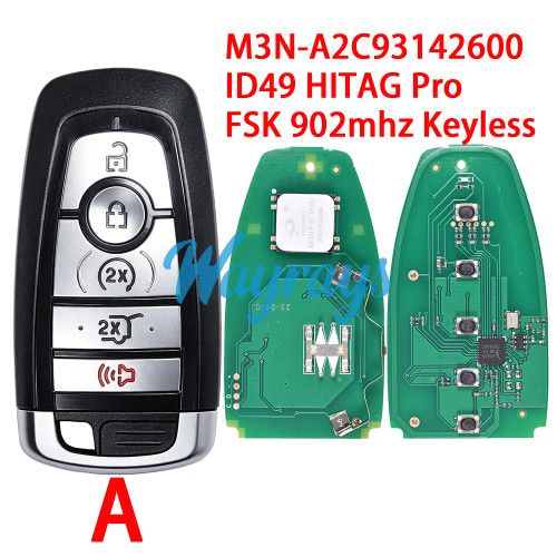 For Ford M3N-A2C93142600 ID49 chip HITAG Pro with FSK 902mhz keyless 4+1 button remote key