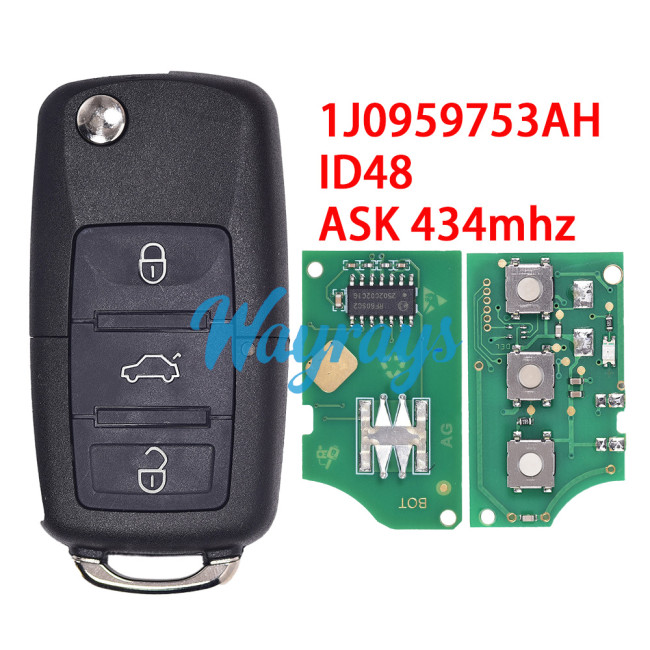 For VW 1J0959753AH ID48 chip with ASK 434mhz 3 button remote key