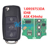 For VW 1J0959753DA ID48 chip with ASK 434mhz 3 button remote key