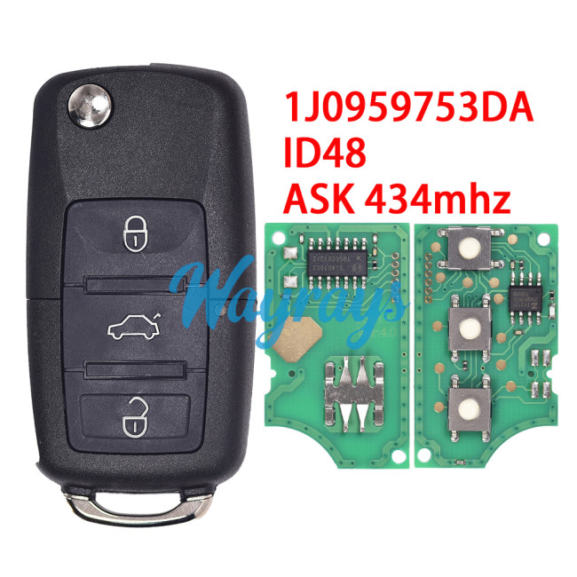 For VW 1J0959753DA ID48 chip with ASK 434mhz 3 button remote key