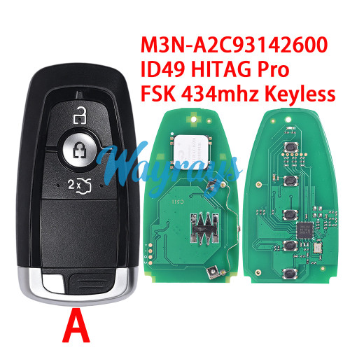 For Ford M3N-A2C93142600 ID49 chip HITAG Pro with FSK 434mhz keyless 3/4 button remote key