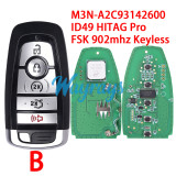 For Ford M3N-A2C93142600 ID49 chip HITAG Pro with FSK 902mhz keyless 4+1 button remote key