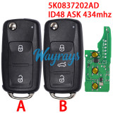 For VW 5K0837202AD ID48 chip with ASK 434mhz 2/3 button remote key