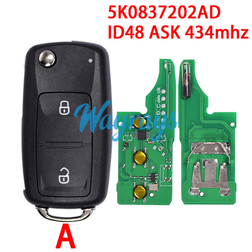 For VW 5K0837202AD ID48 chip with ASK 434mhz 2/3 button remote key