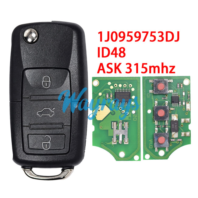 For VW 1J0 959 753 DJ ID48 chip with ASK 315mhz 3 button remote key