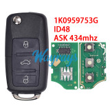 For VW 1K0959753G ID48 chip with ASK 434mhz 3 button remote key