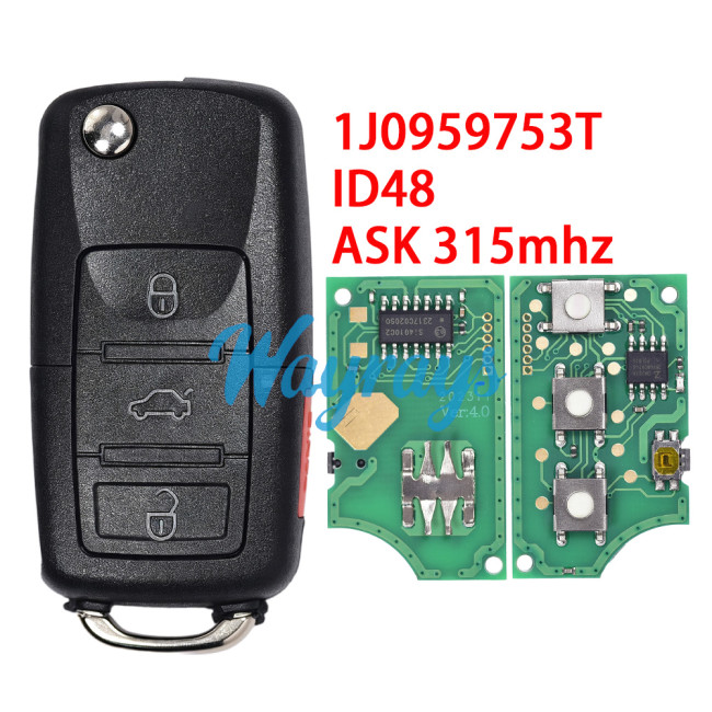 For VW 1J0 959 753 T ID48 chip with ASK 315mhz 3+1 button remote key