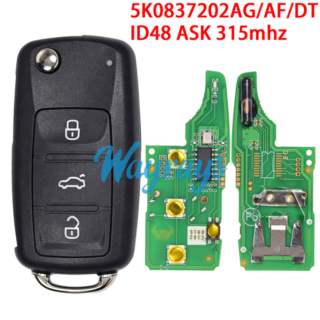 For VW 5K0837202AG/AF/DT ID48 chip with ASK 315mhz 3 button remote key