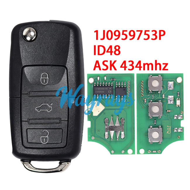 For VW 1J0 959 753P with ID48 ASK 434mhz 3 button remote key
