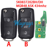 For VW 5K0837202BH/DH MQB48 chip with ASK 434mhz 2/3 button remote key