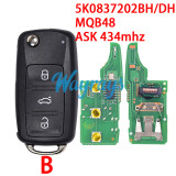 For VW 5K0837202BH/DH MQB48 chip with ASK 434mhz 2/3 button remote key