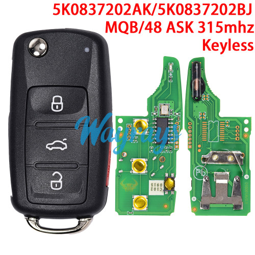 For VW 5K0837202AK 5K0837202BJ MQB/48 chip with ASK 315mhz keyless 3+1 button remote key