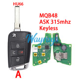 For VW MQB48 chip with ASK 315mhz keyless 3+1 button remote key