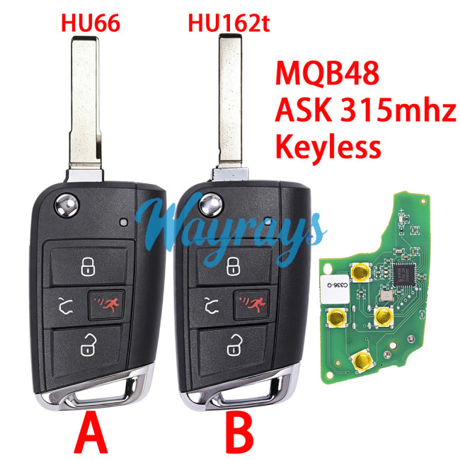 For VW MQB48 chip with ASK 315mhz keyless 3+1 button remote key