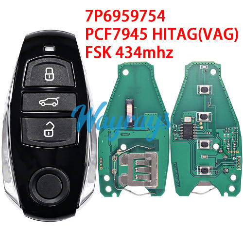 For VW Touareg 7P6 959 754 PCF7945 chip Hitag(VAG) with FSK 434mhz 3 button remote key，half keyless