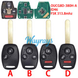 For Honda OUCG8D-380H-A ID46 chip with FSK 313.8mhz remote key