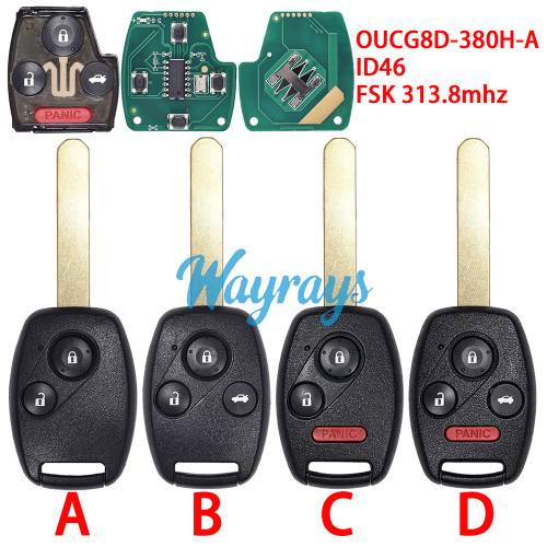 For Honda OUCG8D-380H-A ID46 chip with FSK 313.8mhz remote key