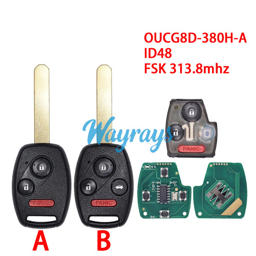 For Honda OUCG8D-380H-A ID48 chip with FSK 313.8mhz 2+1/3+1 button remote key