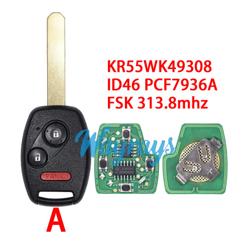 For Honda KR55WK49308 ID46 chip PCF7936A with FSK 313.8mhz 3+1 button remote key