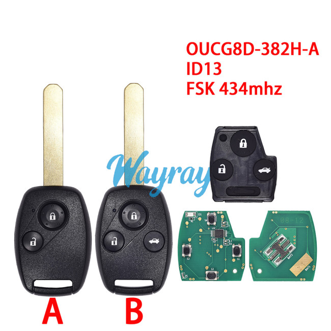 For Honda OUCG8D-382H-A ID13 chip with FSK 434mhz 2/3 button remote key