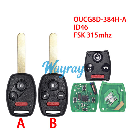 For Honda OUCG8D-384H-A ID46 chip with FSK 315mhz remote key