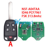 For Honda N5F-A04TAA ID46 chip PCF7961 with FSK 313.8mhz 4+1/5+1 button remote key