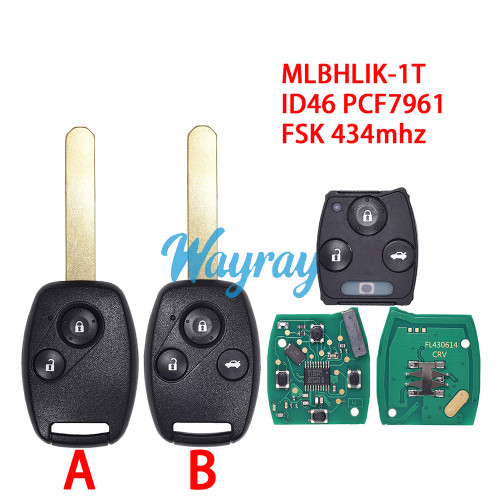 For Honda MLBHLIK-1T ID46 chip PCF7961 with FSK 434mhz 2/3 button remote key